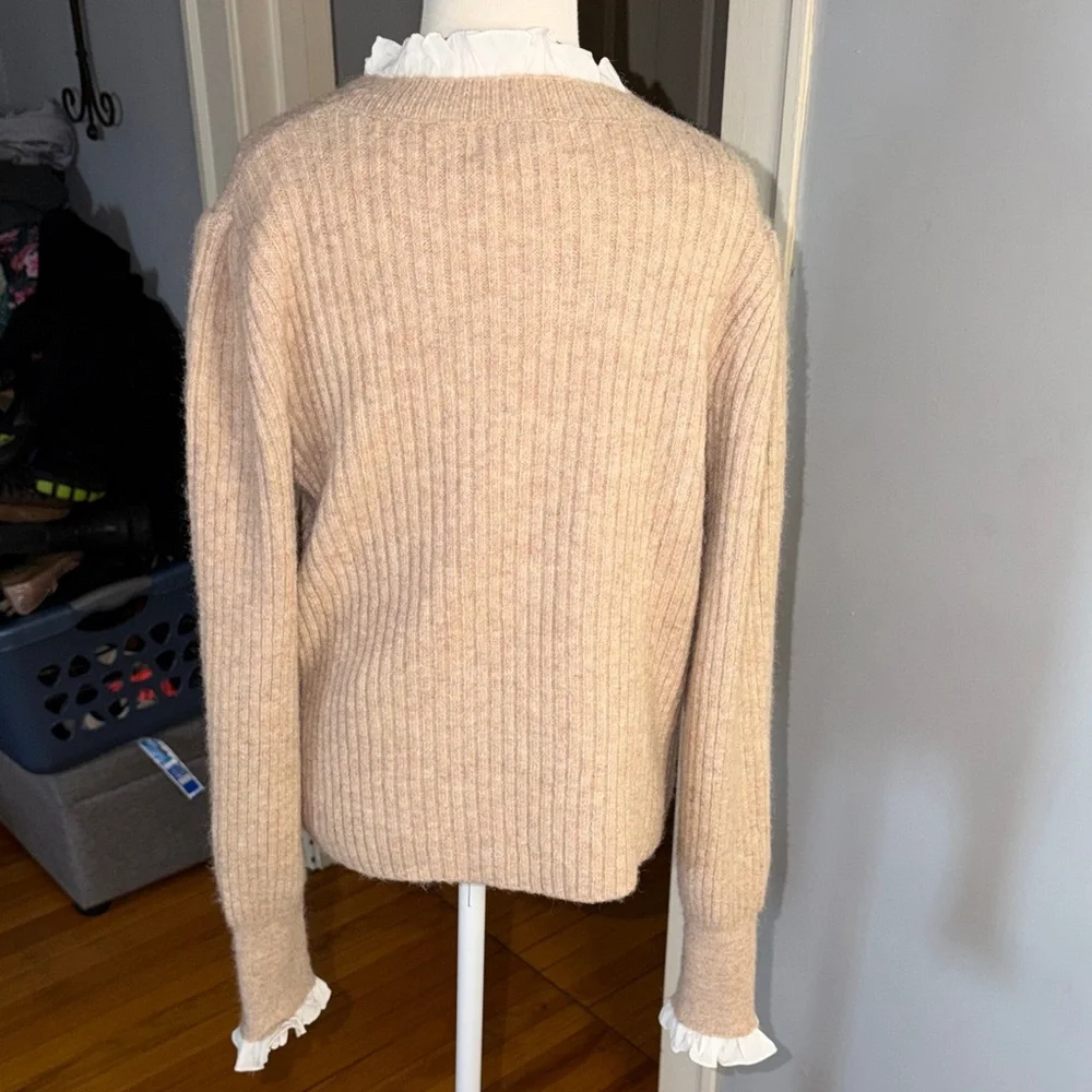 Pinch Beige Ribbed Sweater with Ruffle Trim - Picture 6 of 8